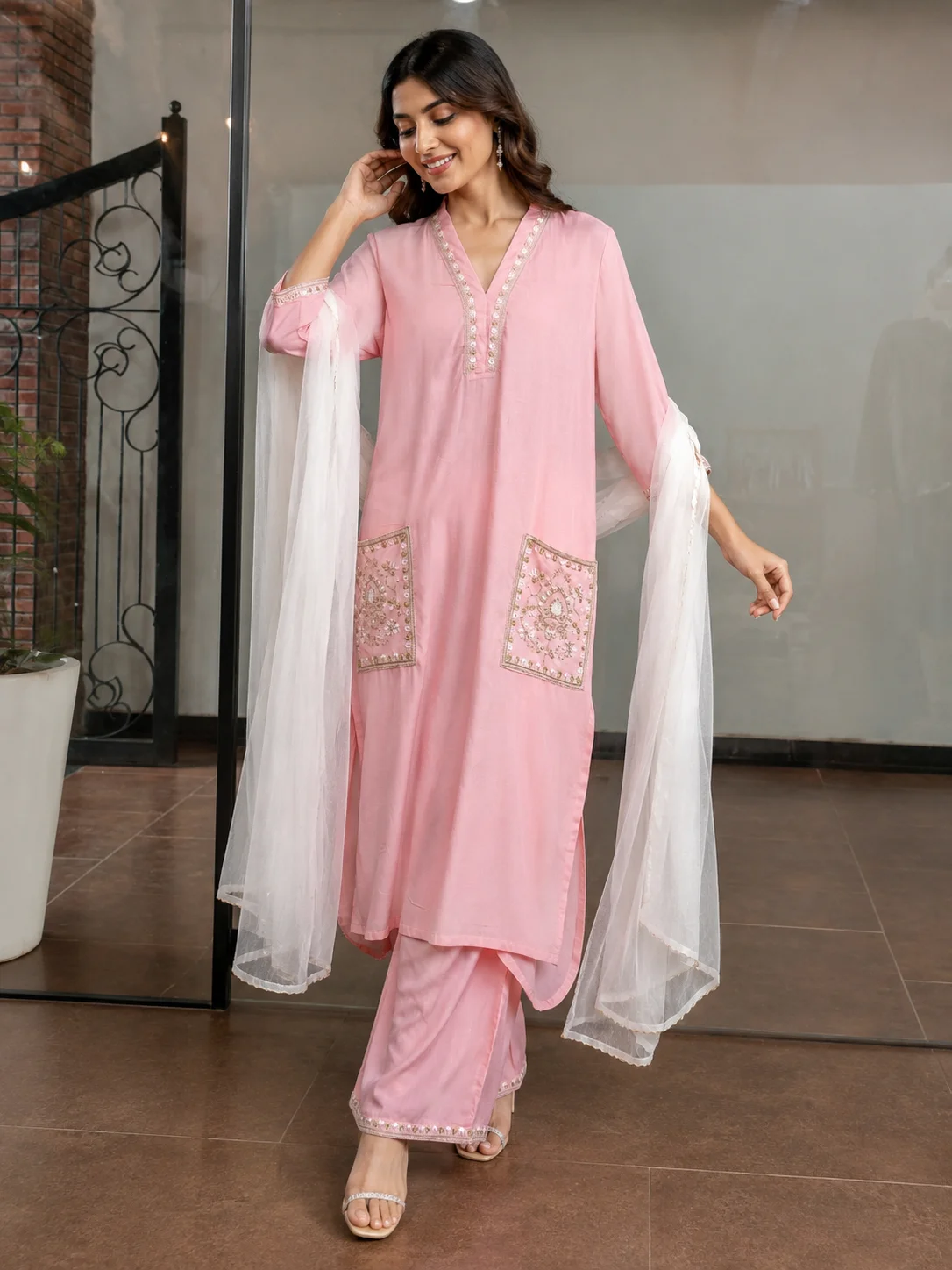 Blush Pearl Embroidered Suit Set