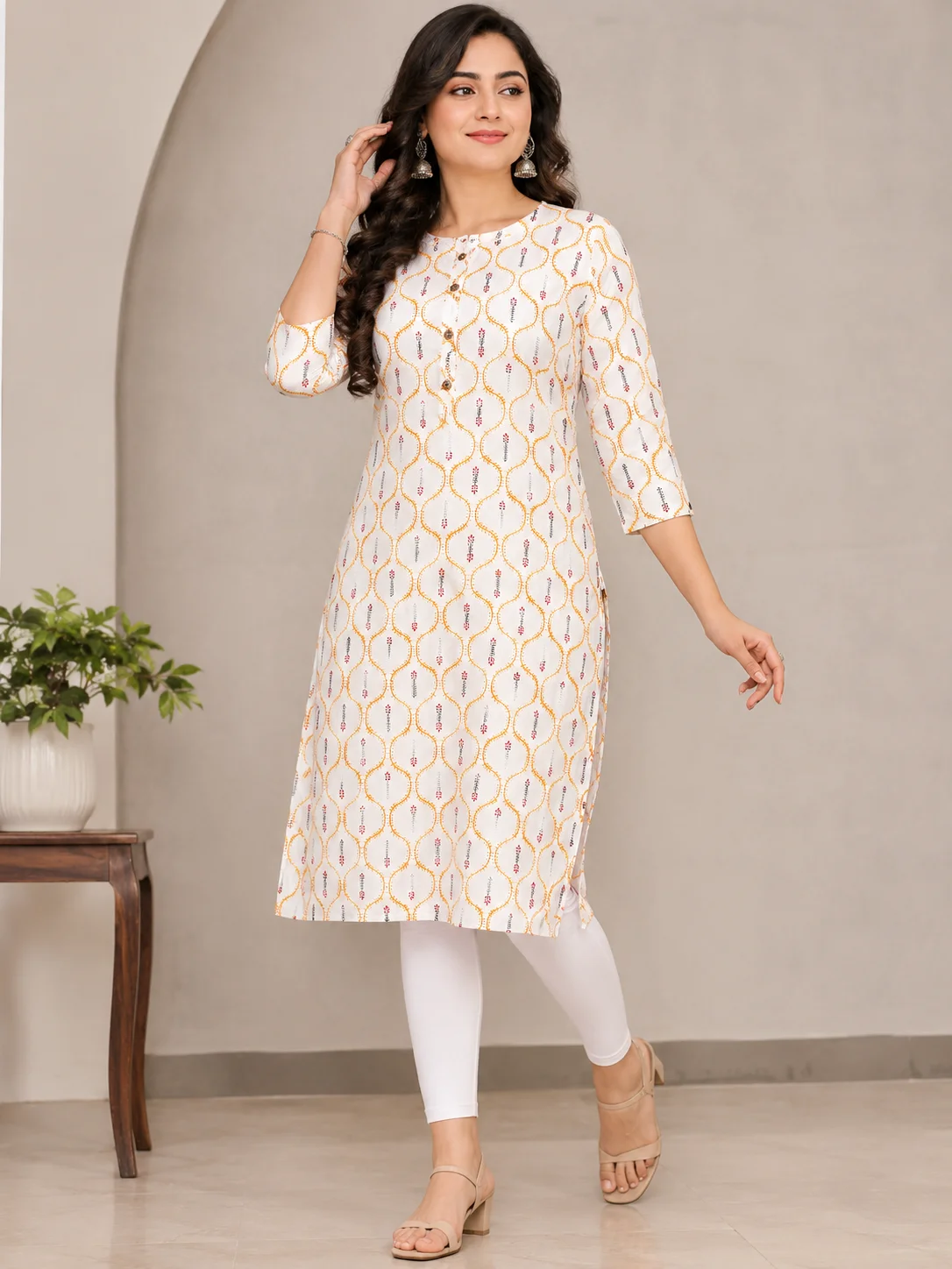 Ivory Gold Printed Kurta