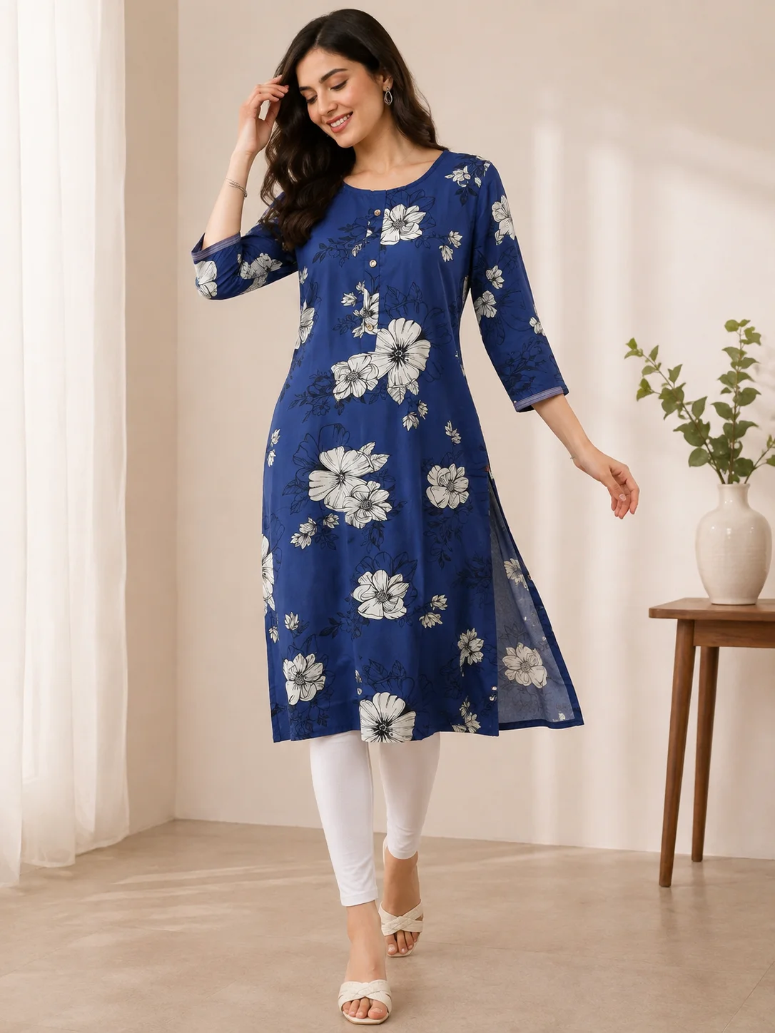 Midnight Bloom Floral A-Line Kurta