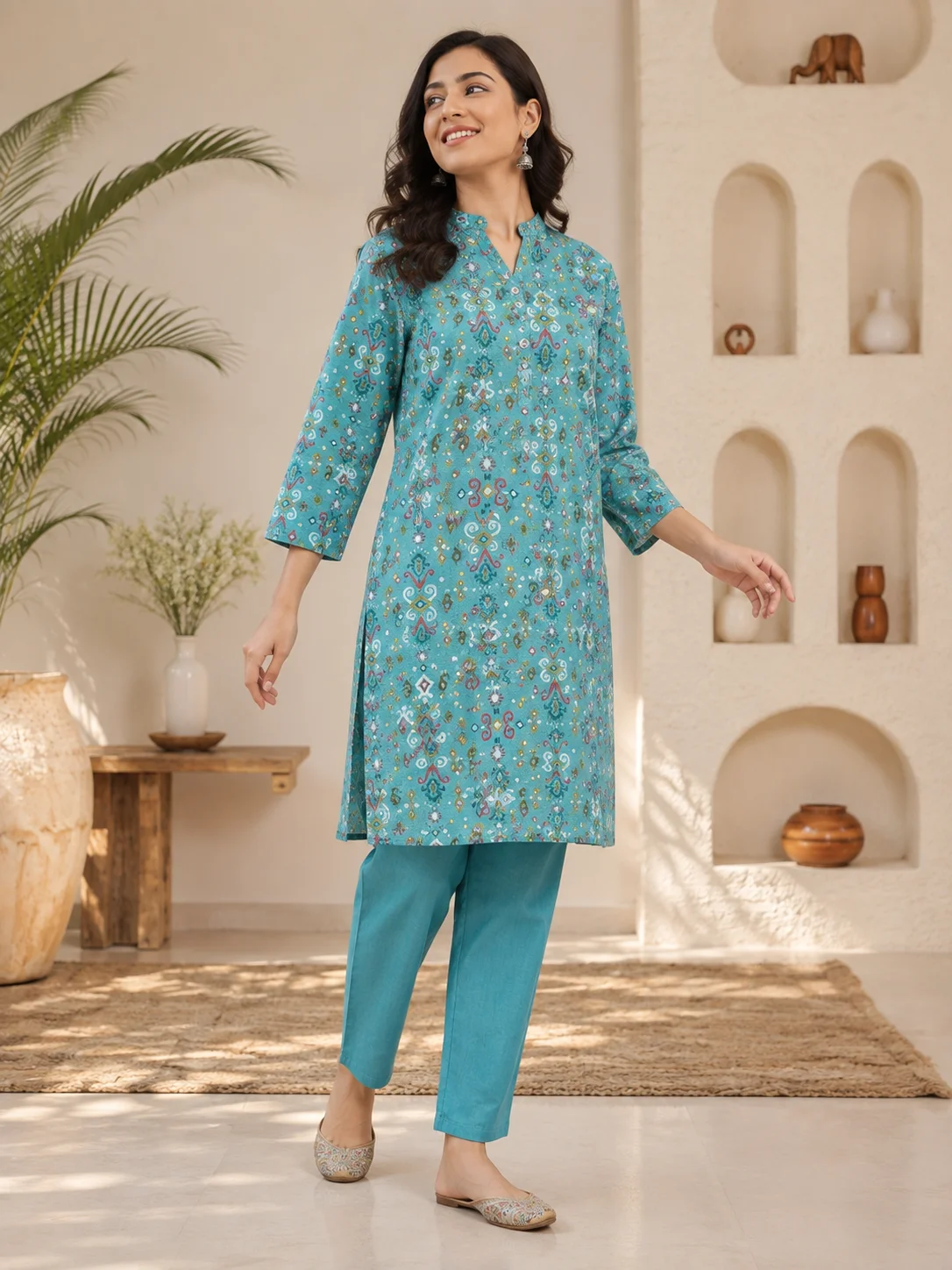 Aqua Heritage Printed Kurta Pant Set