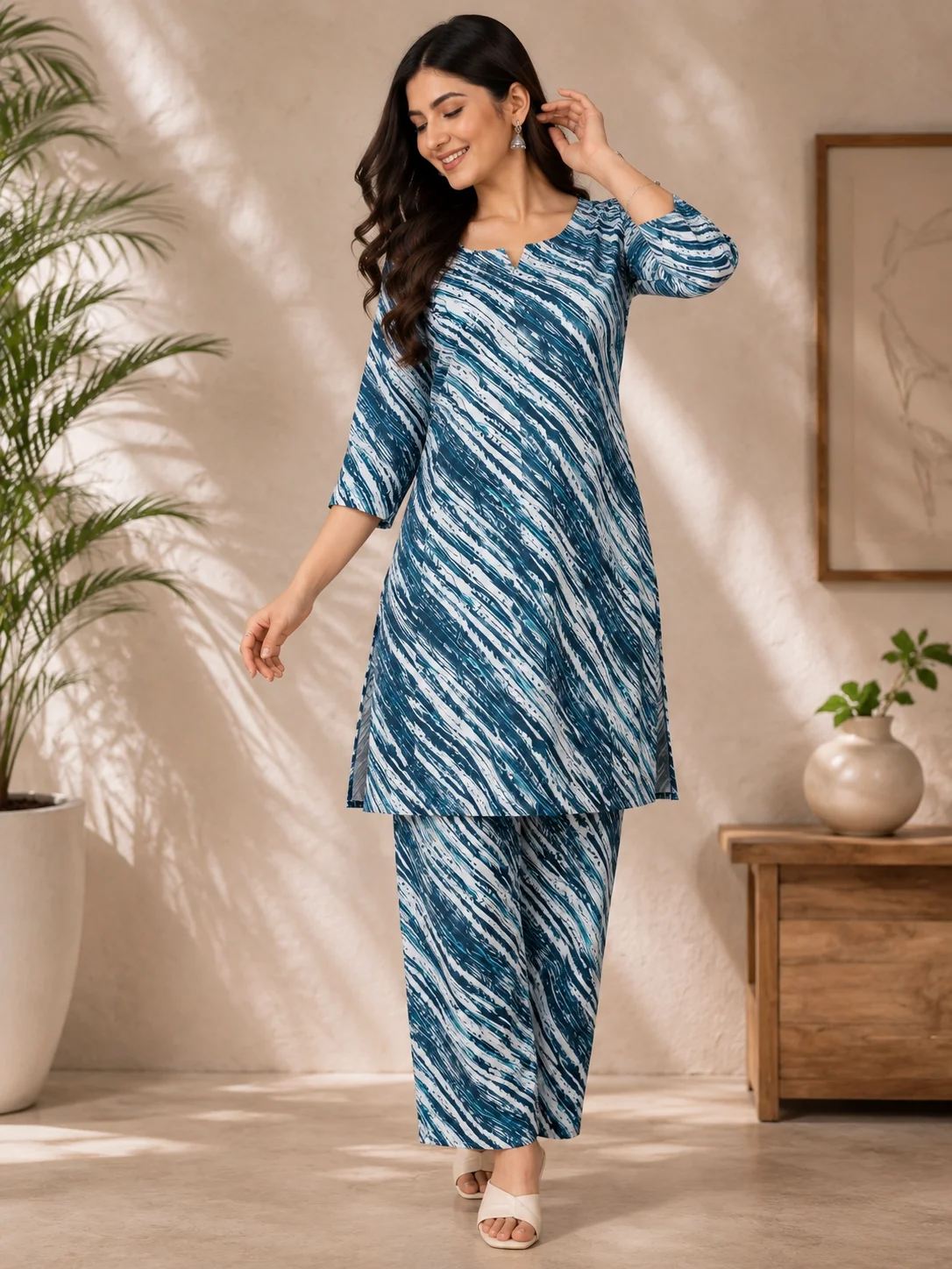 Ocean Wave Printed Kurta Pant Set