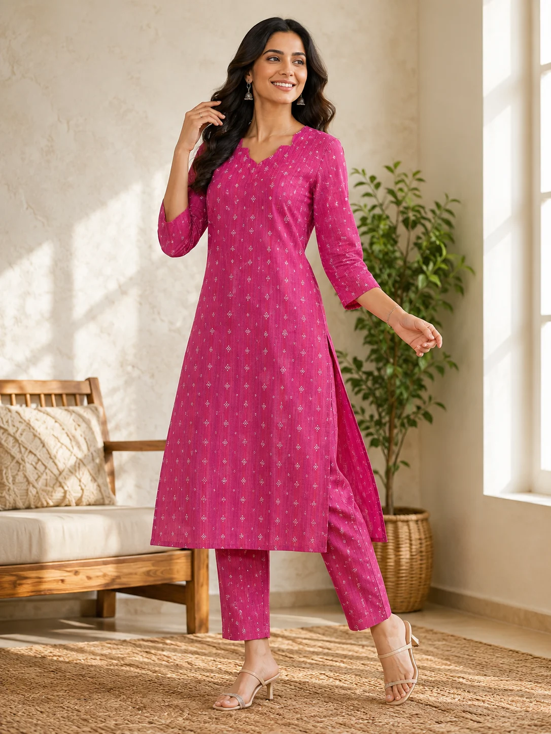 Berry Pink Printed Kurta Pant Set