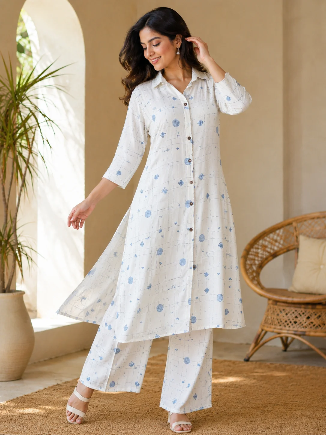 Ivory Blue Charm Printed Kurta Pant Set