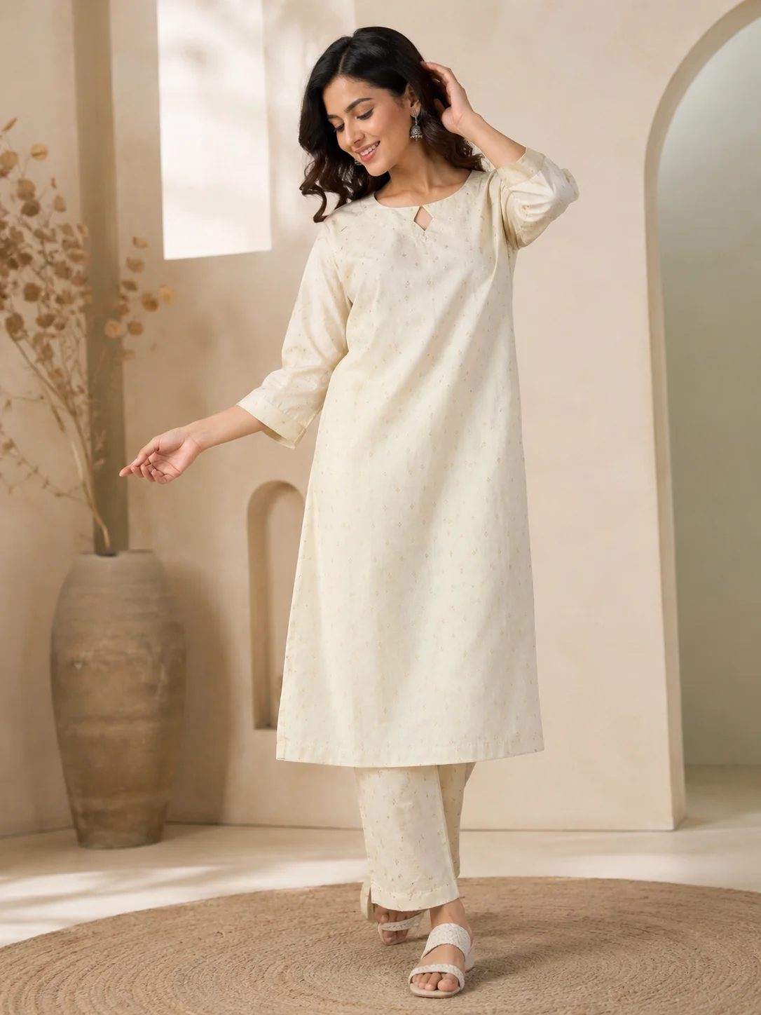 Ivory Pearl Embroidered Kurta Pant Set