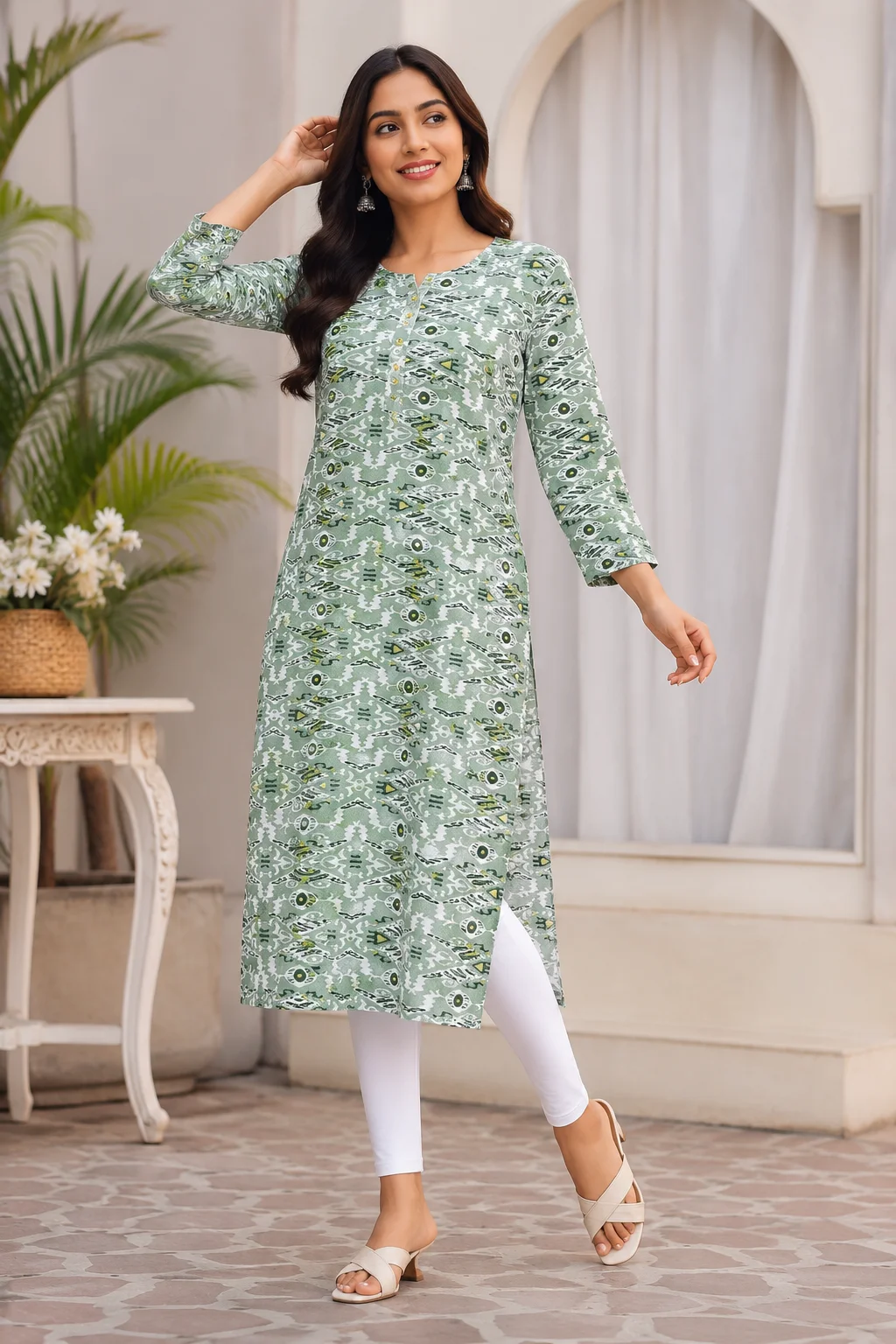 Rose Pink Floral Motif Printed Straight Kurti