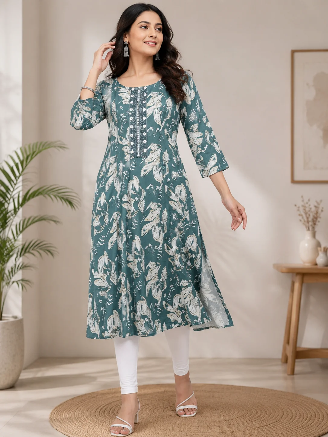Rose Pink Printed Flared Kurti