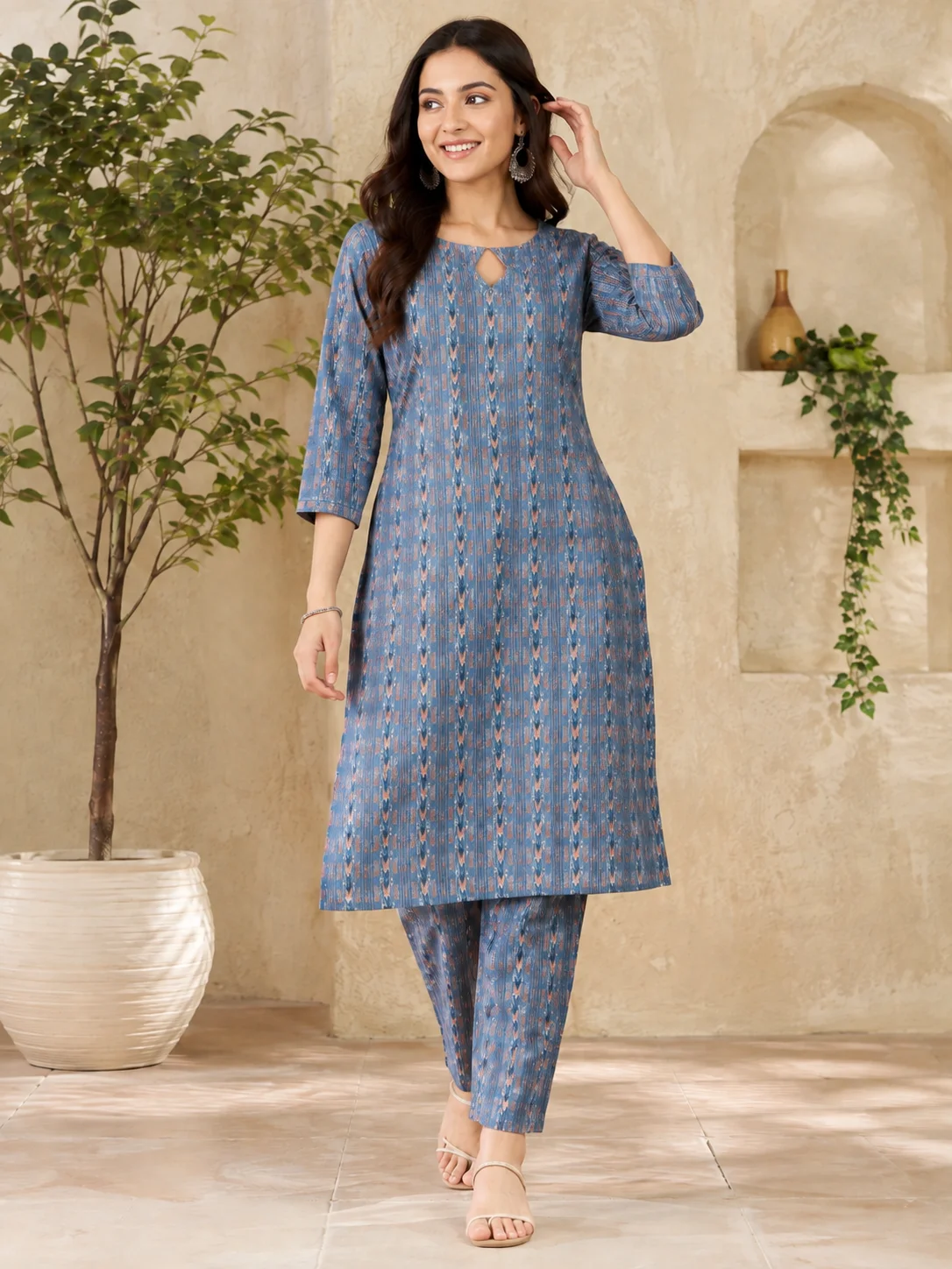 Blue Printed Kurta Pant Set